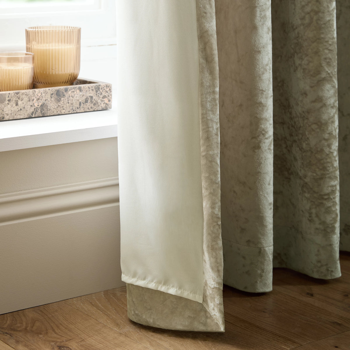 Catherine Lansfield Crushed Velvet Lined Eyelet Curtains in Natural