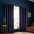 Catherine Lansfield Crushed Velvet Lined Eyelet Curtains in Navy