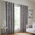 Catherine Lansfield Crushed Velvet Lined Eyelet Curtains in Silver