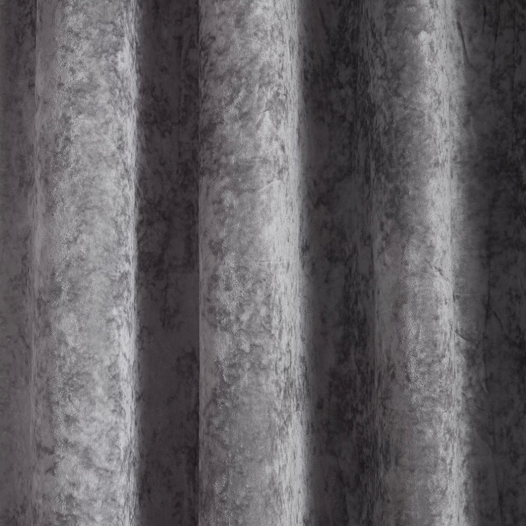 Catherine Lansfield Crushed Velvet Lined Eyelet Curtains in Silver