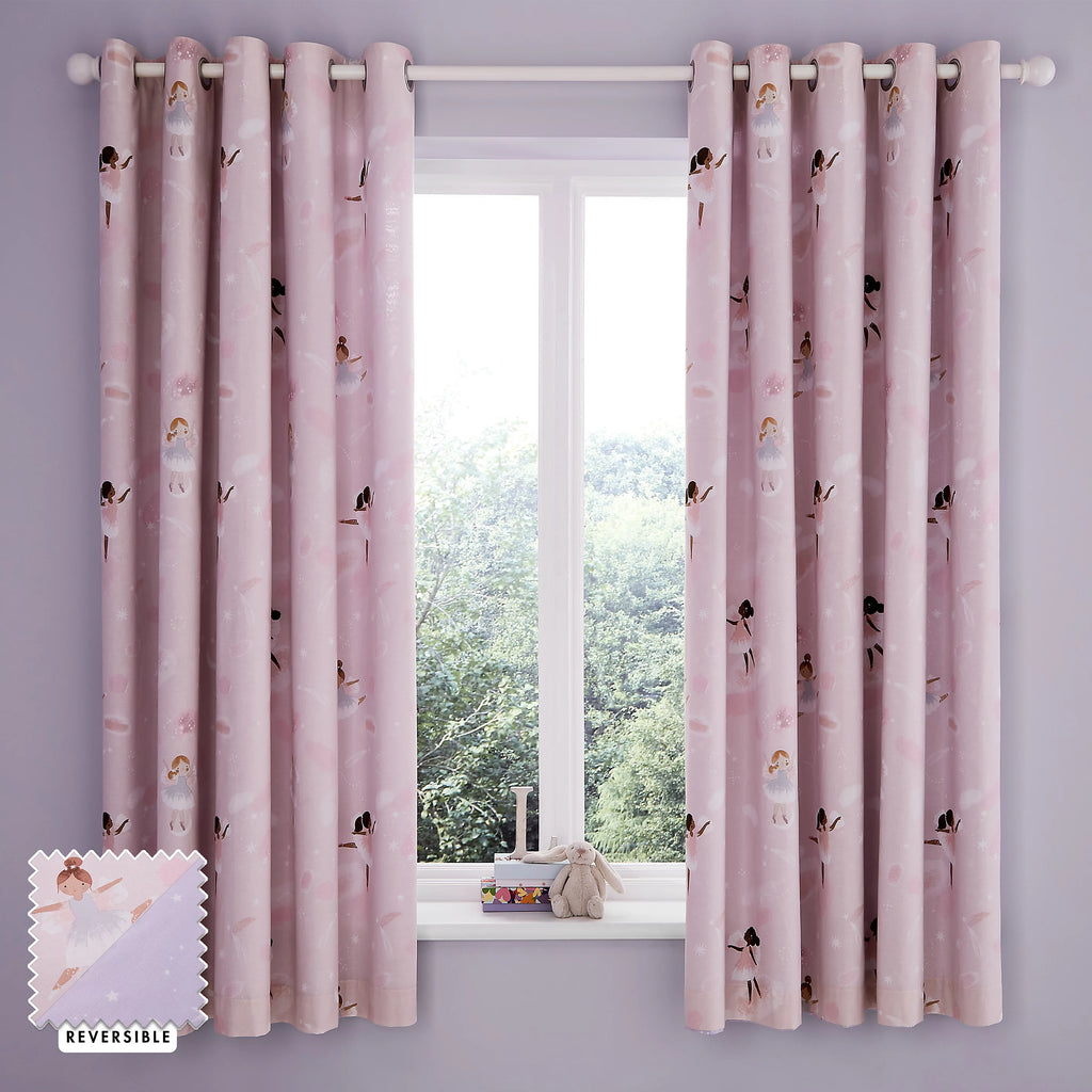 Catherine Lansfield Dancing Fairies Reversible Eyelet Curtains in Pink