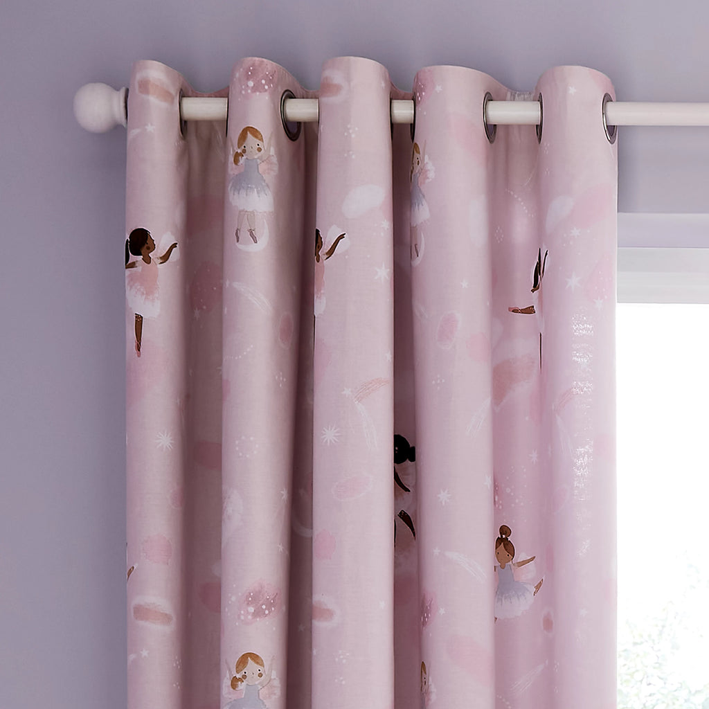 Catherine Lansfield Dancing Fairies Reversible Eyelet Curtains in Pink