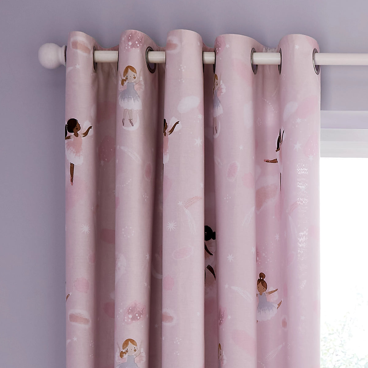 Catherine Lansfield Dancing Fairies Reversible Eyelet Curtains in Pink