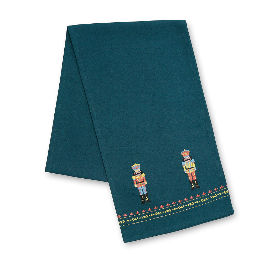 Catherine Lansfield Christmas Nutcracker Embroidered Cotton Table Runner in Green 33 x 220cm