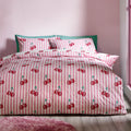 Catherine Lansfield Disco Cherries Stripes Reversible Duvet Cover Set Pink