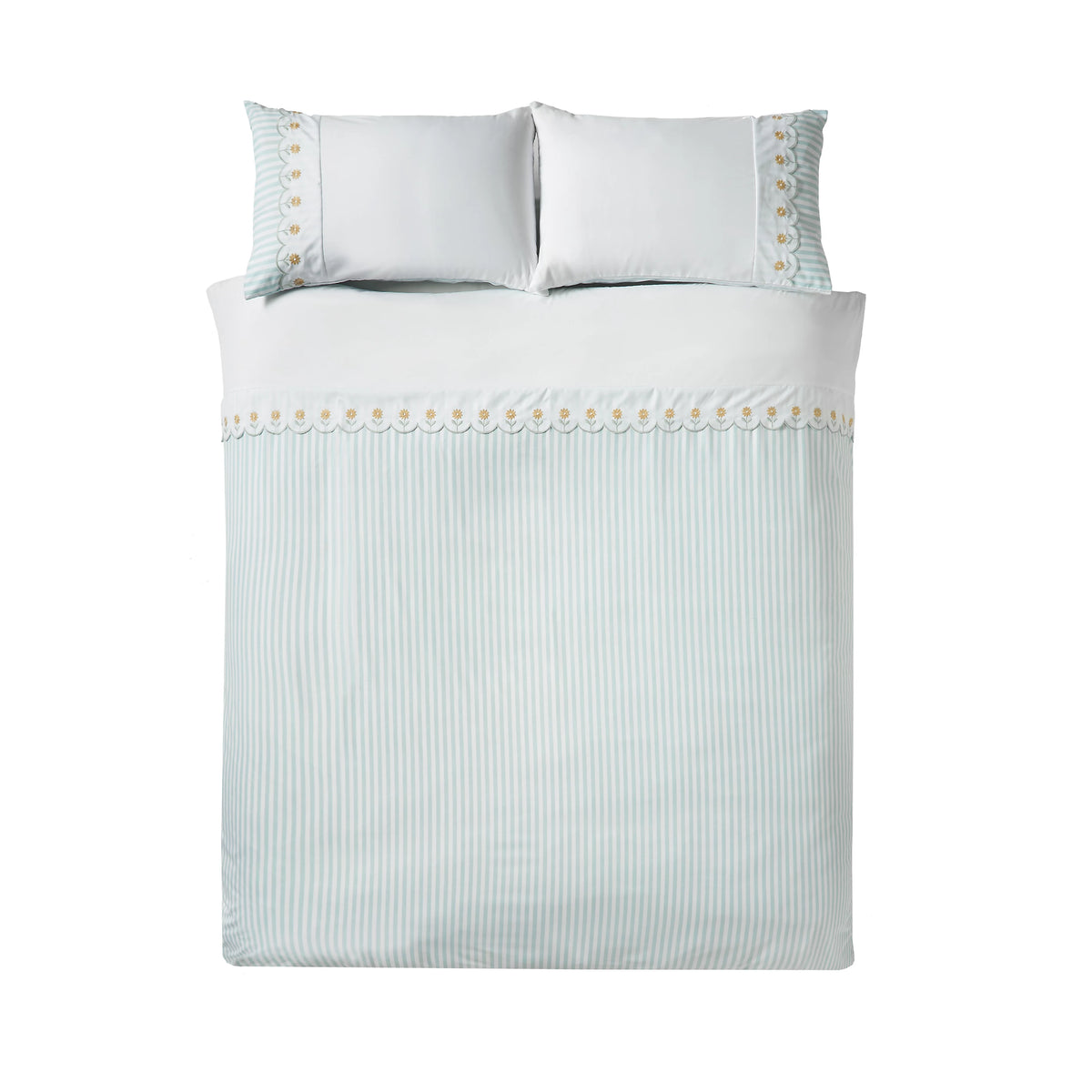 Catherine Lansfield Embroidered Daisy Soft Touch Duvet Cover Set Sage Green