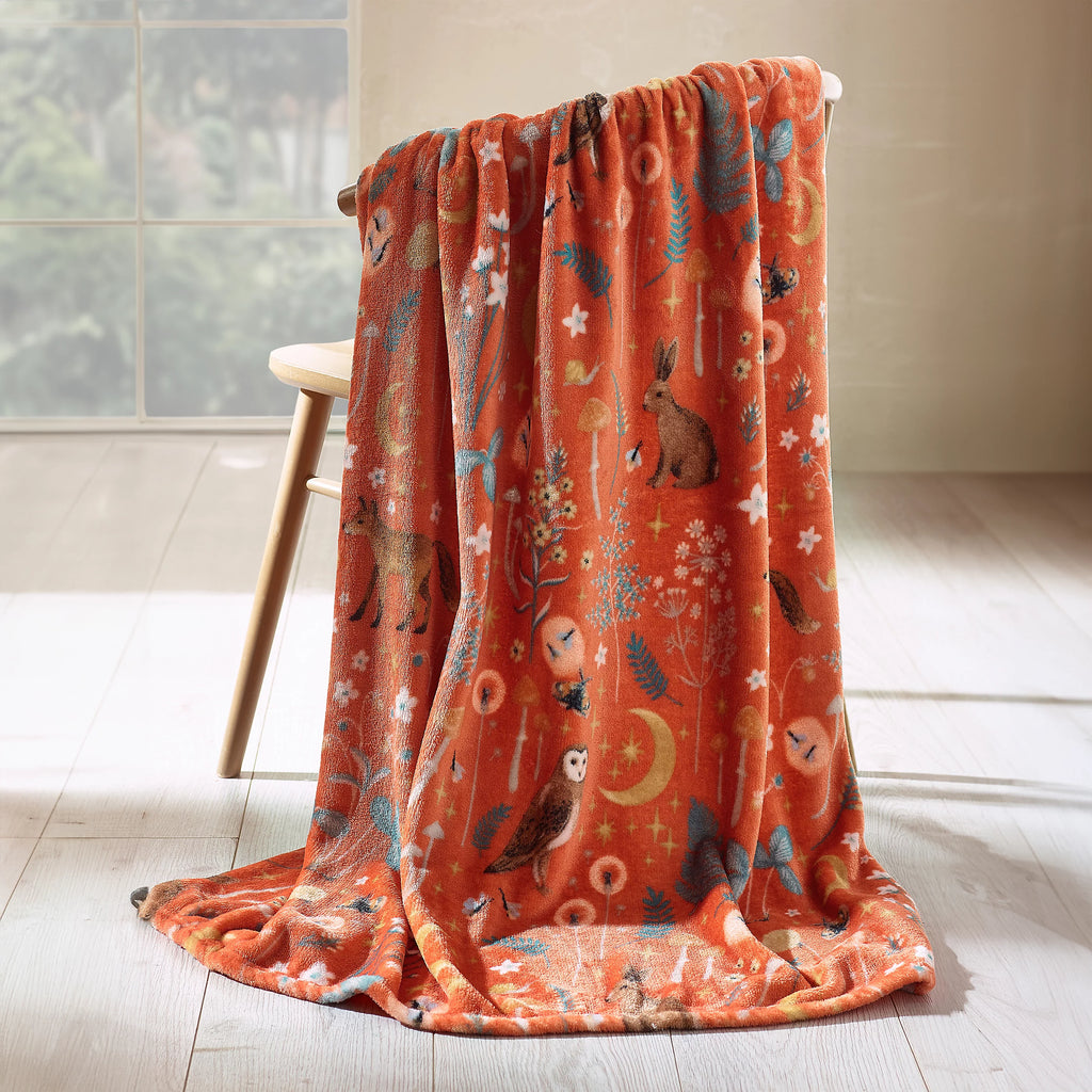 Catherine Lansfield Enchanted Twilight Animals Cosy Blanket Throw Burnt Orange