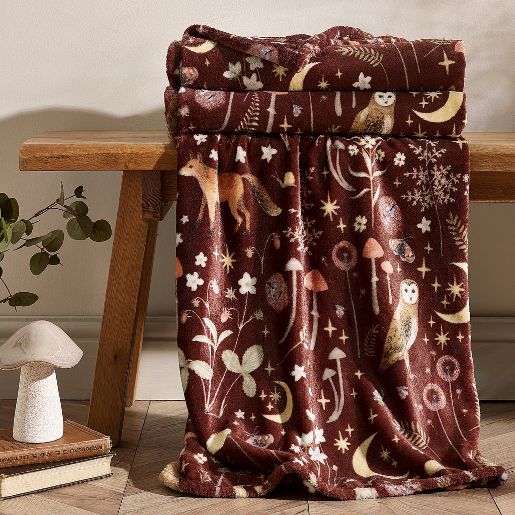 Catherine Lansfield Enchanted Twilight Animals Cosy Blanket Throw Chocolate