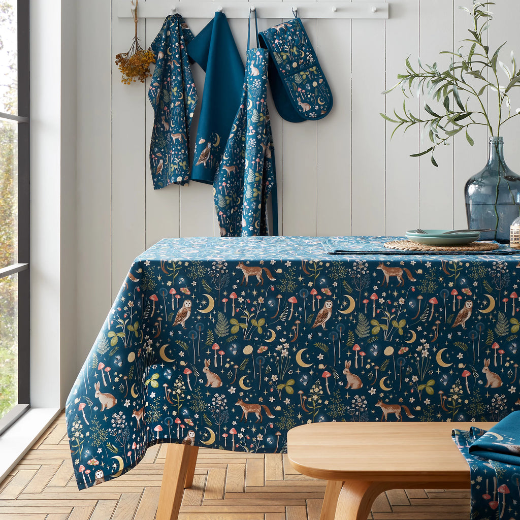 Catherine Lansfield Enchanted Twilight Animals Cotton Table Cloth in Navy Blue