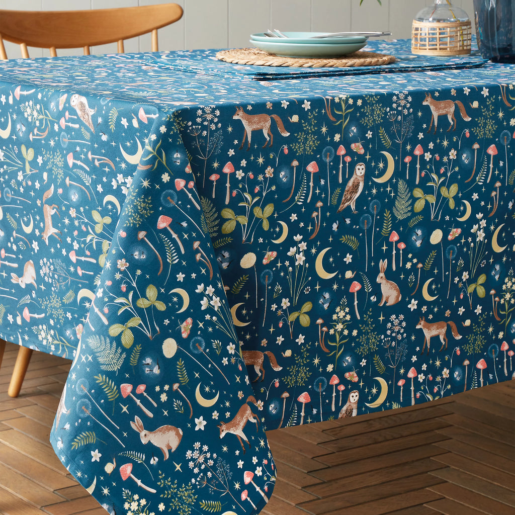 Catherine Lansfield Enchanted Twilight Animals Cotton Table Cloth in Navy Blue