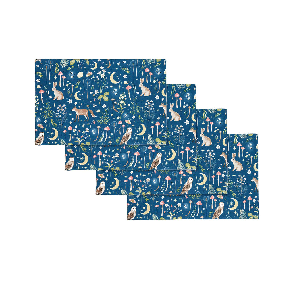 Catherine Lansfield Enchanted Twilight Animals Cotton Dining Placemats 4 Pack in Navy Blue
