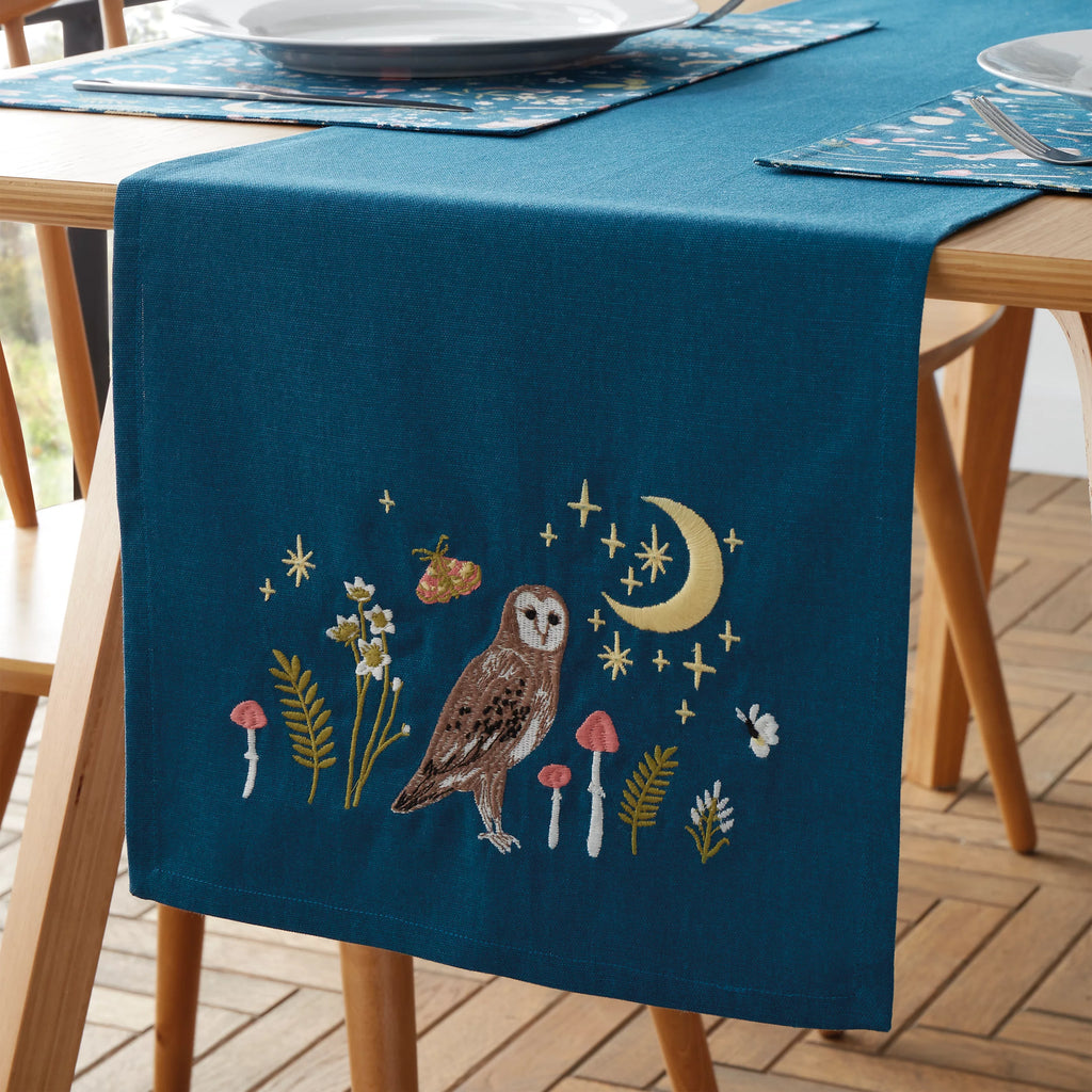 Catherine Lansfield Enchanted Twilight Animals Cotton Dining Table Runner in Navy Blue