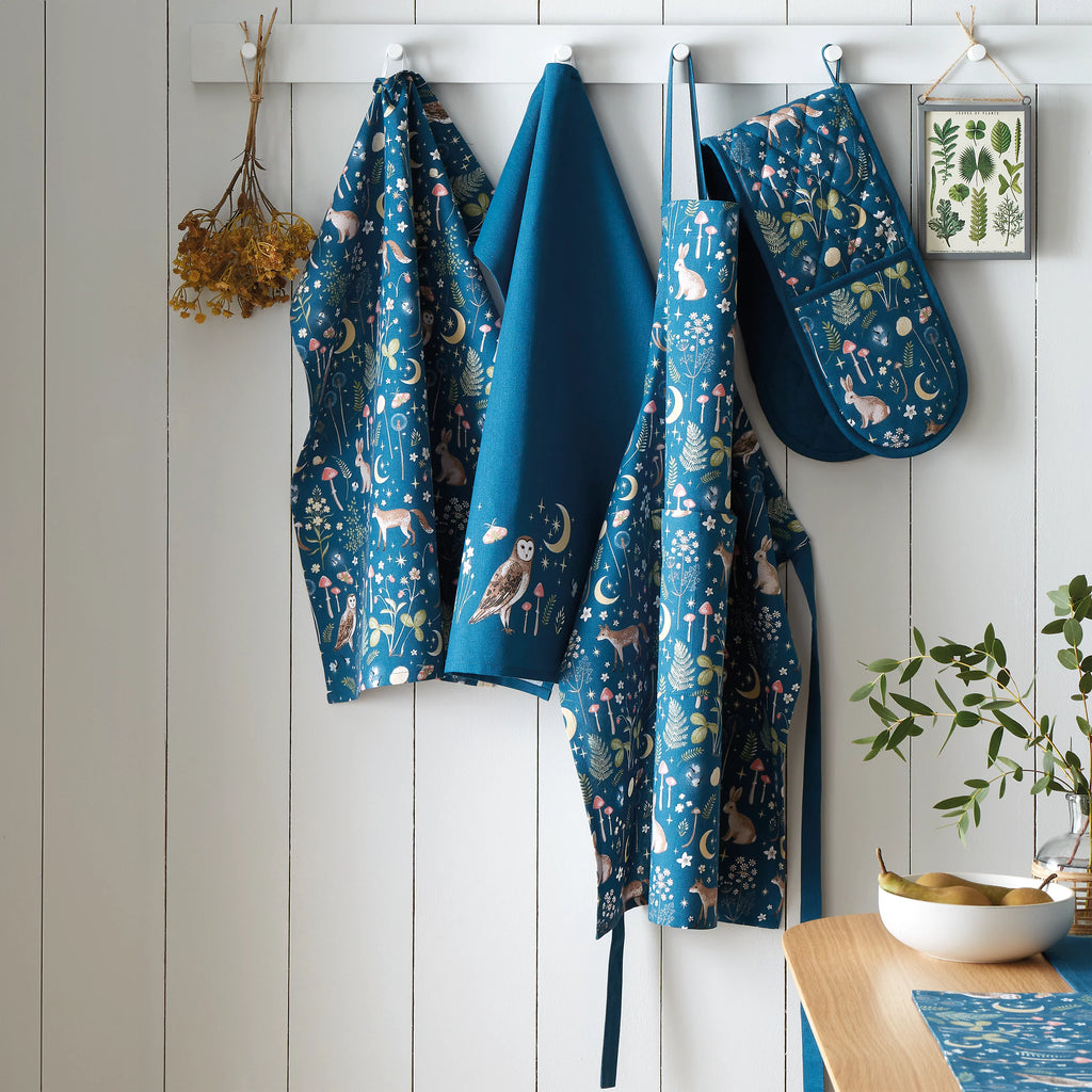 Catherine Lansfield Enchanted Twilight Animals Cotton Kitchen Tea Towels Pack of 4 in Navy Blue