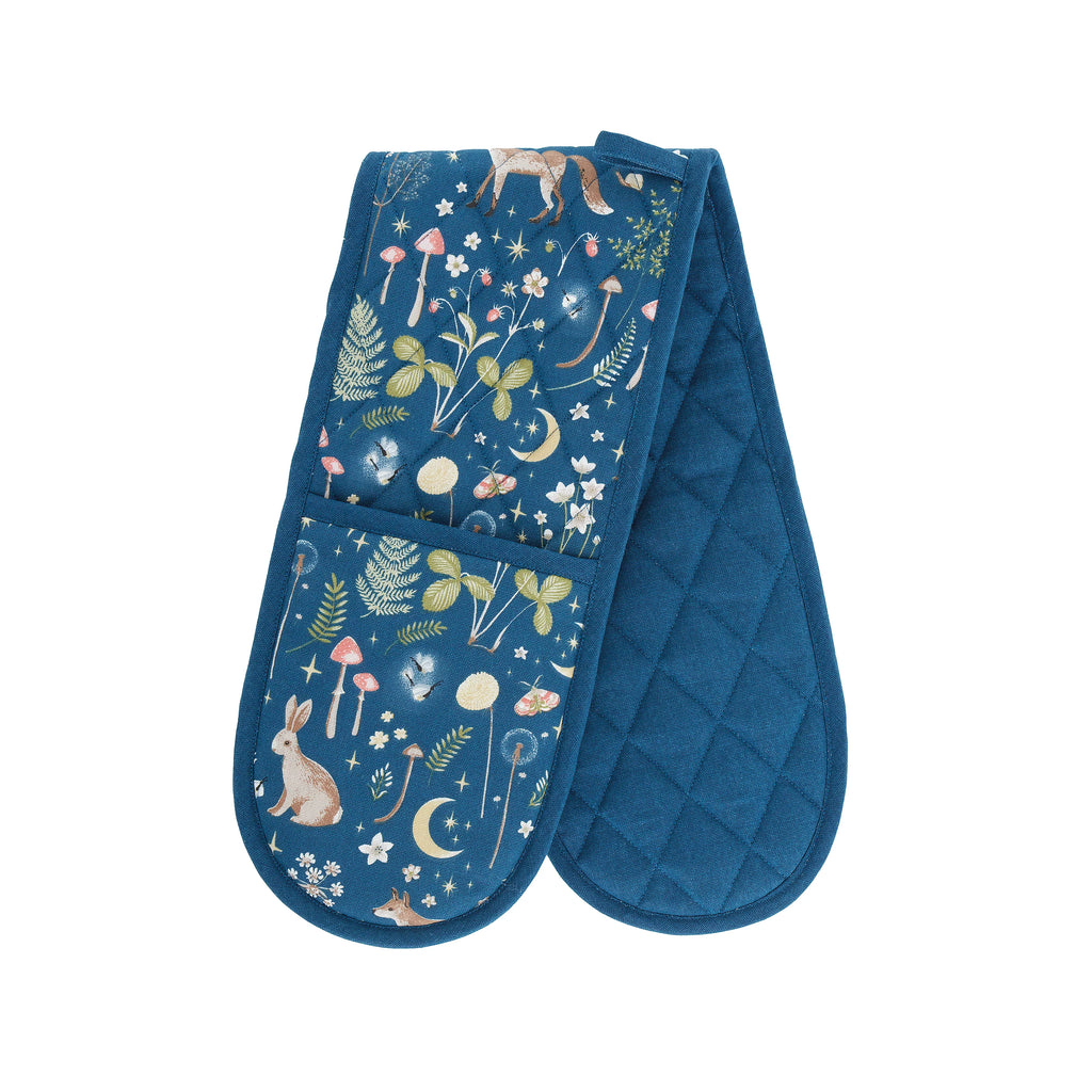 Catherine Lansfield Enchanted Twilight Animals Cotton Kitchen Double Oven Glove in Navy Blue