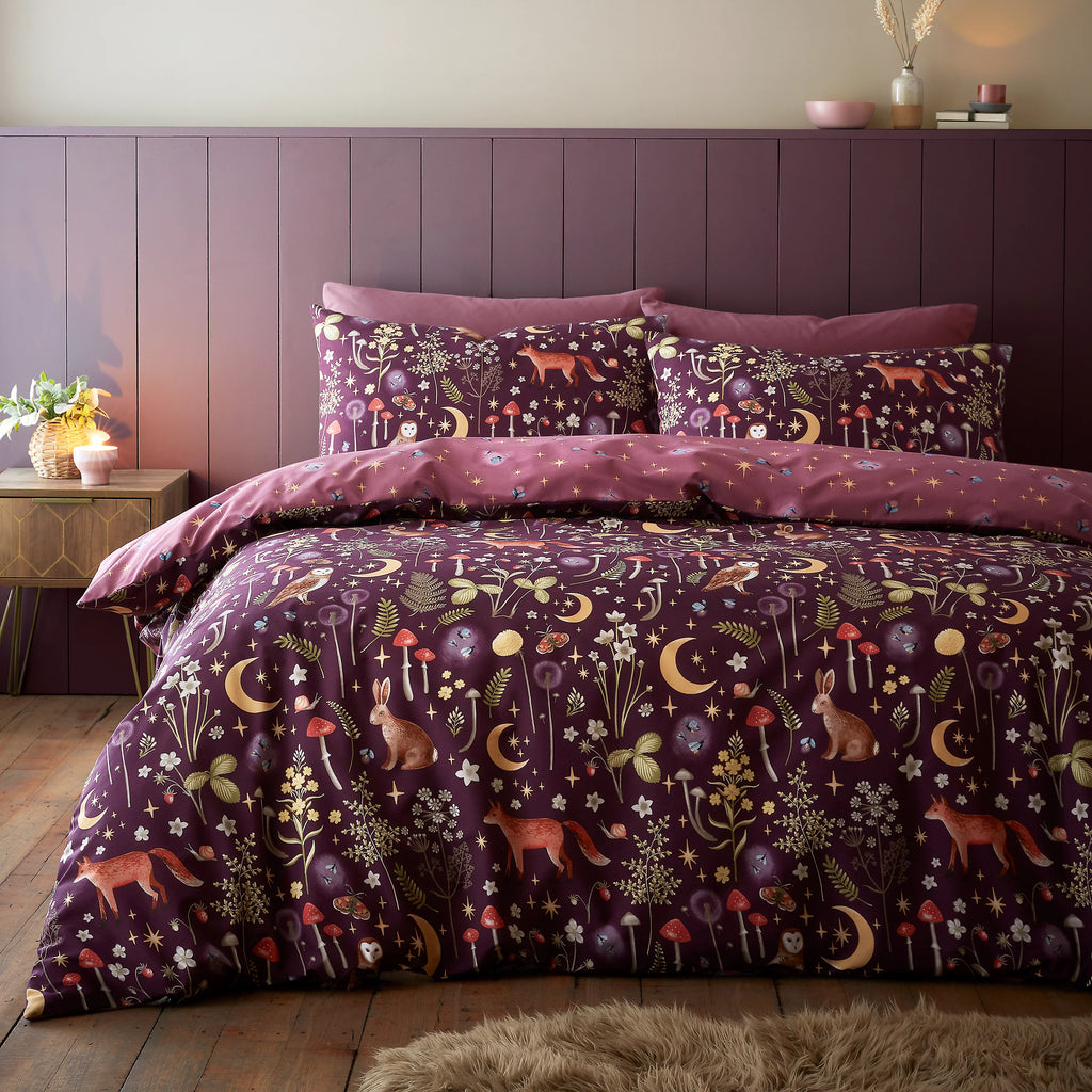 Catherine Lansfield Plum Enchanted Twilight Duvet Cover Set
