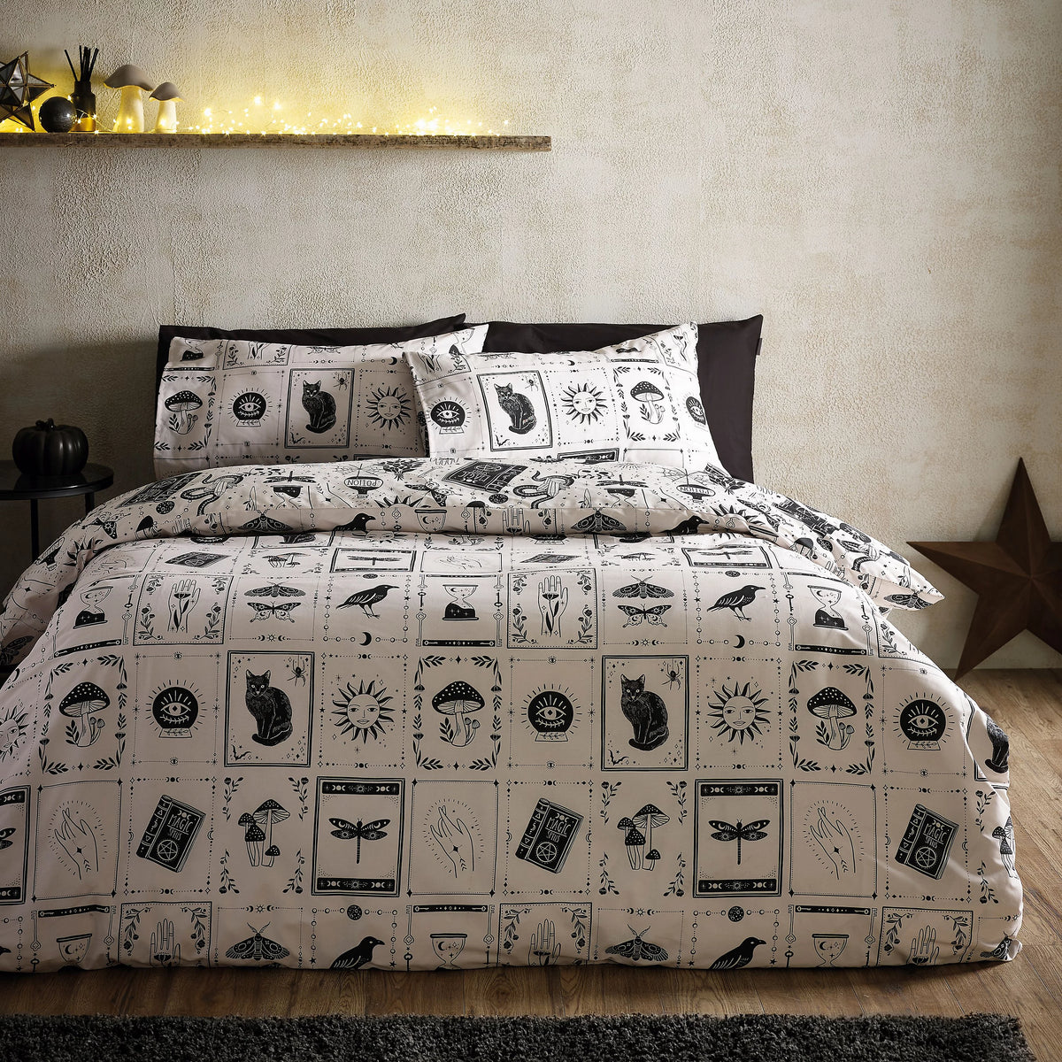 Catherine Lansfield Black Natural Enchanted Witchcraft Duvet Cover Set