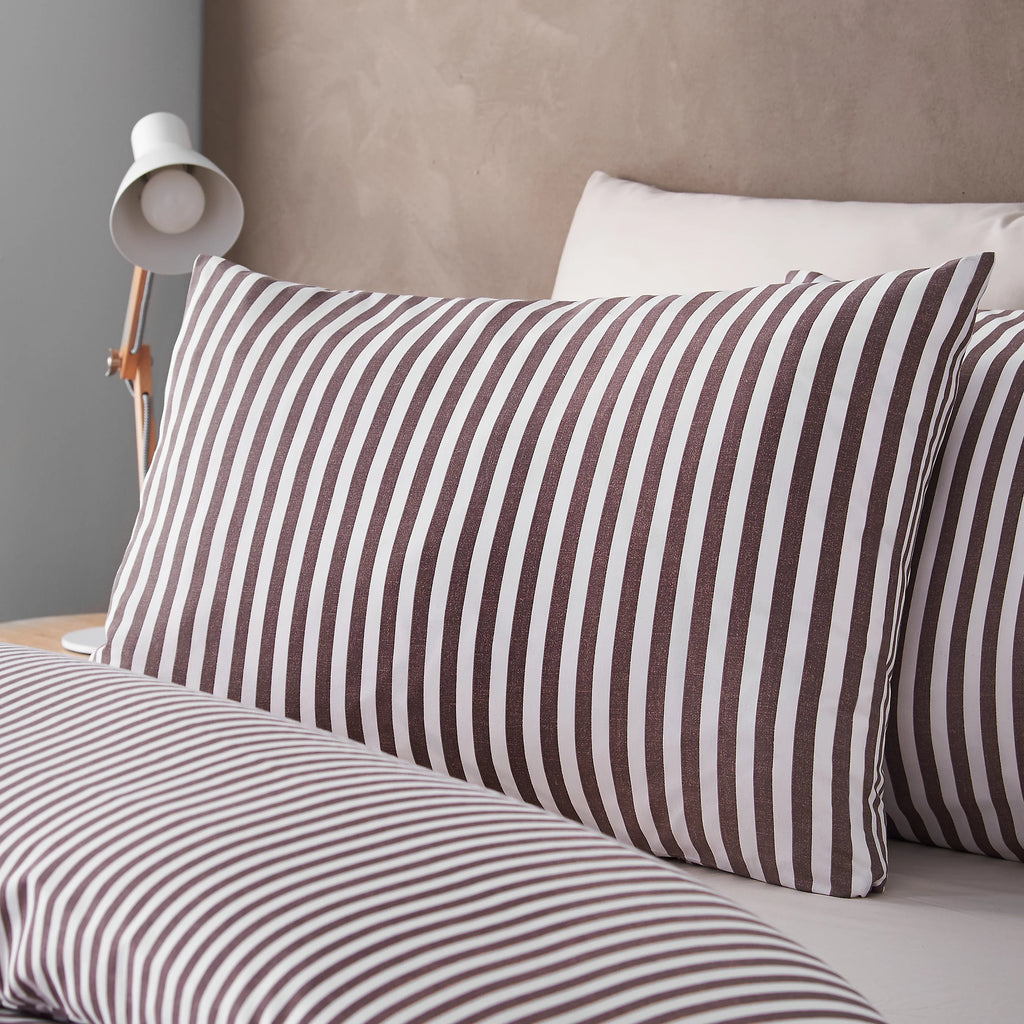 Catherine Lansfield Epping Textured Stripe Reversible Duvet Cover Set Chocolate