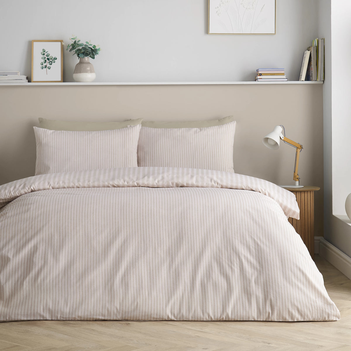 Catherine Lansfield Epping Textured Stripe Reversible Duvet Cover Set Natural