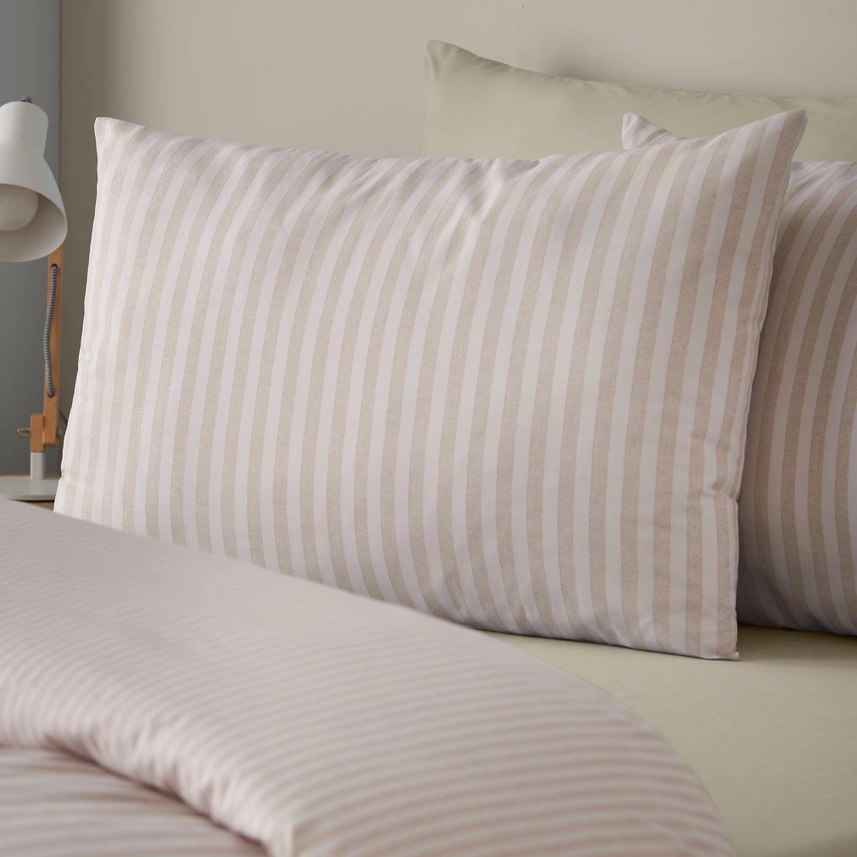 Catherine Lansfield Epping Textured Stripe Reversible Duvet Cover Set Natural