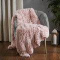 Catherine Lansfield Extra Large Cuddly Deep Pile Faux Fur Family Blanket Throw Blush Pink