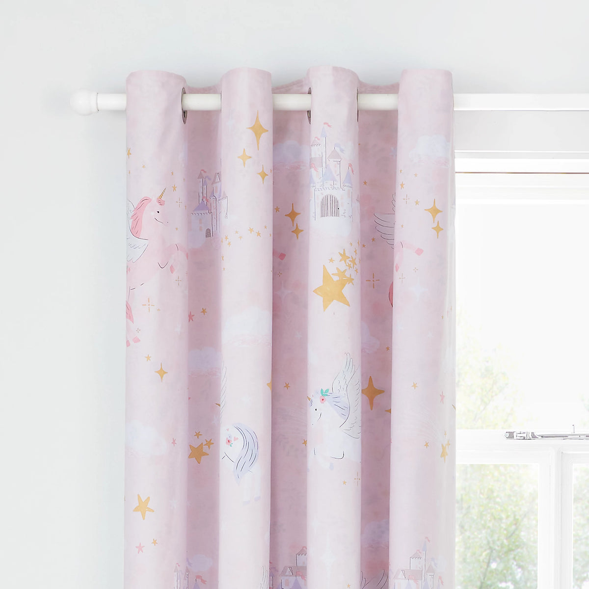 Catherine Lansfield Fairytale Unicorn Eyelet Curtains in Pink