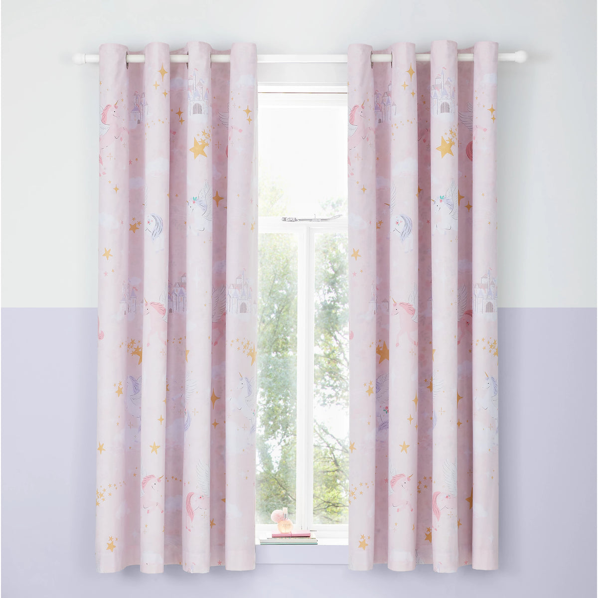 Catherine Lansfield Fairytale Unicorn Eyelet Curtains in Pink