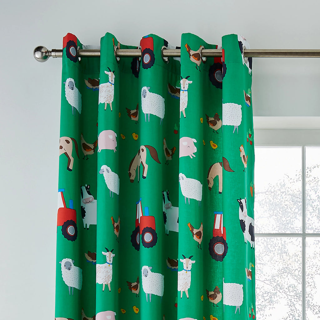 Catherine Lansfield Farmyard Animals Eyelet Curtains in Green 66 x 72 Inch