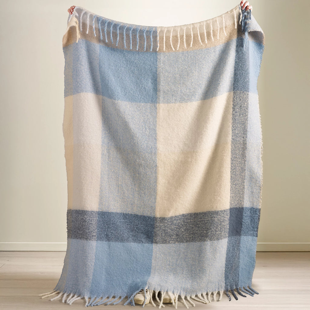 Catherine Lansfield Faux Mohair Check 130x170cm Blanket Throw Blue
