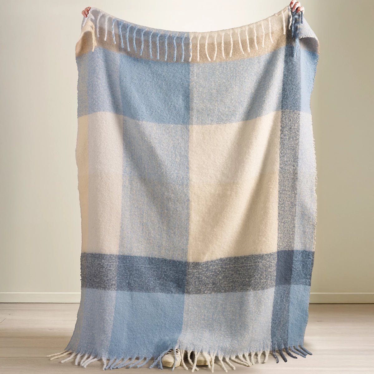 Catherine Lansfield Faux Mohair Check 130x170cm Blanket Throw Blue