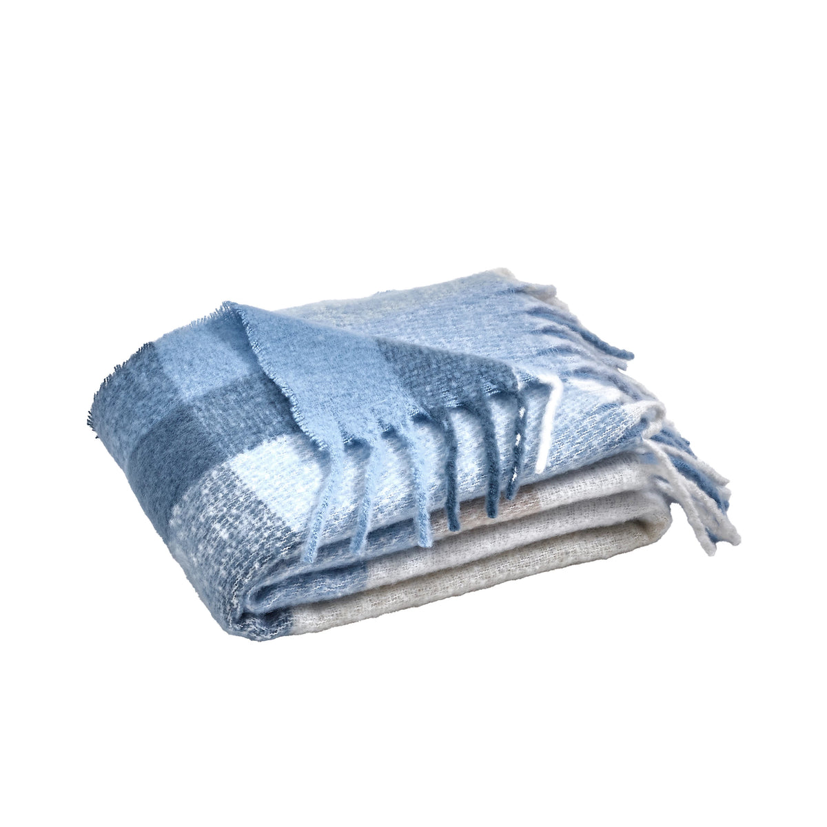 Catherine Lansfield Faux Mohair Check 130x170cm Blanket Throw Blue