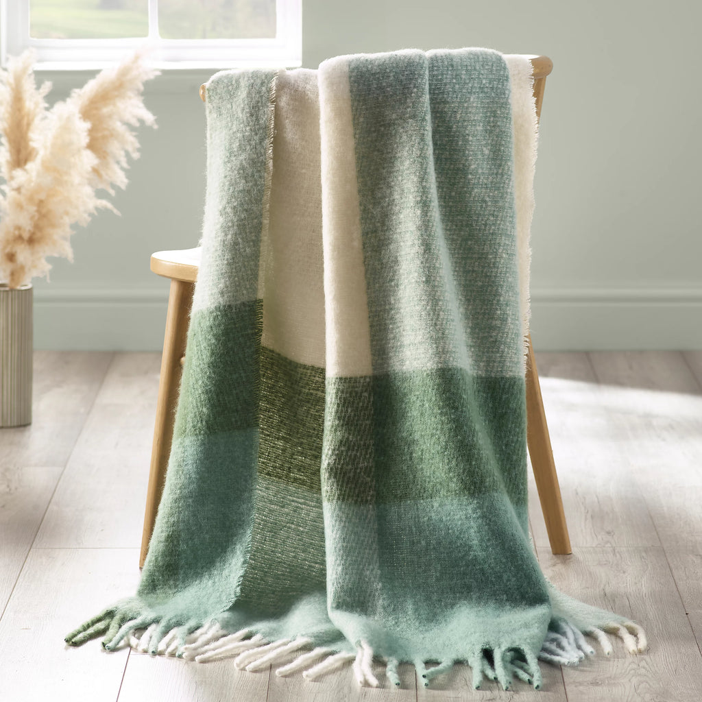 Catherine Lansfield Faux Mohair Check 130x170cm Blanket Throw Green