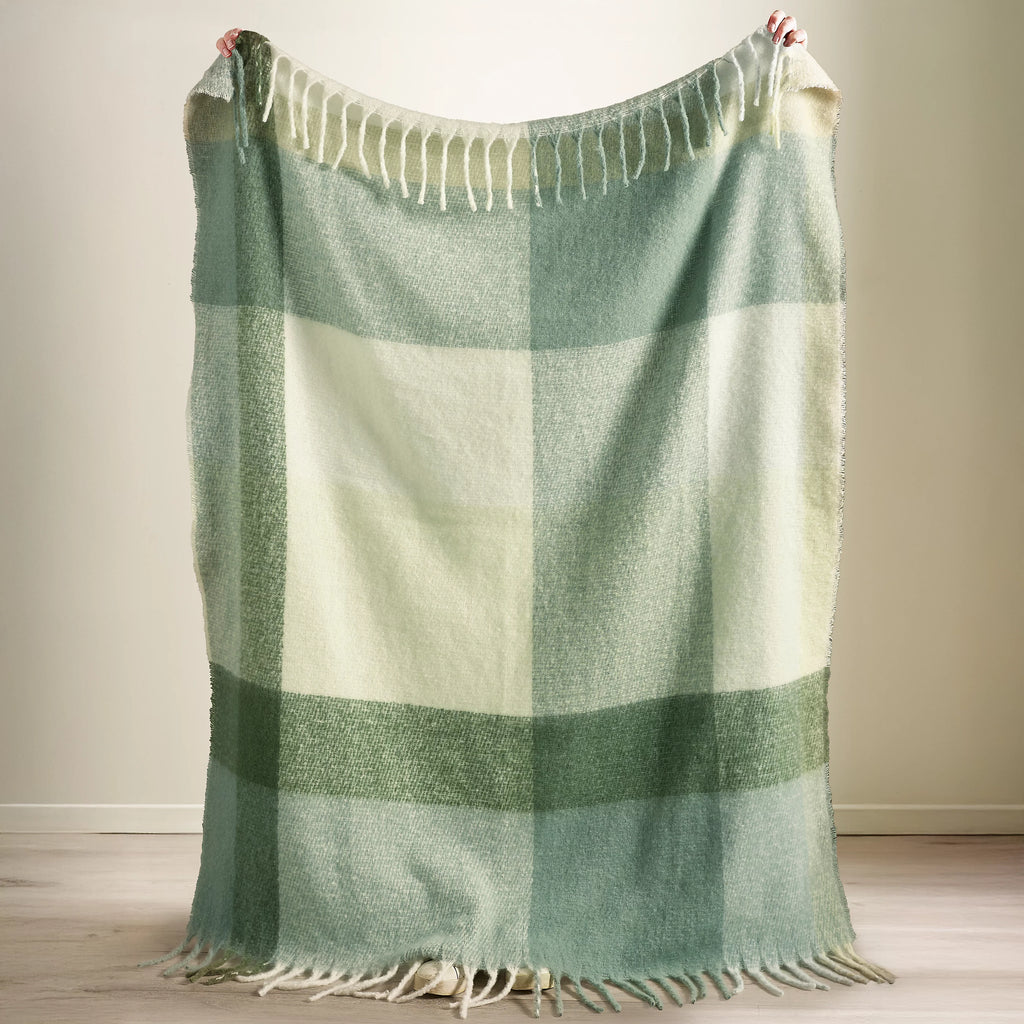 Catherine Lansfield Faux Mohair Check 130x170cm Blanket Throw Green