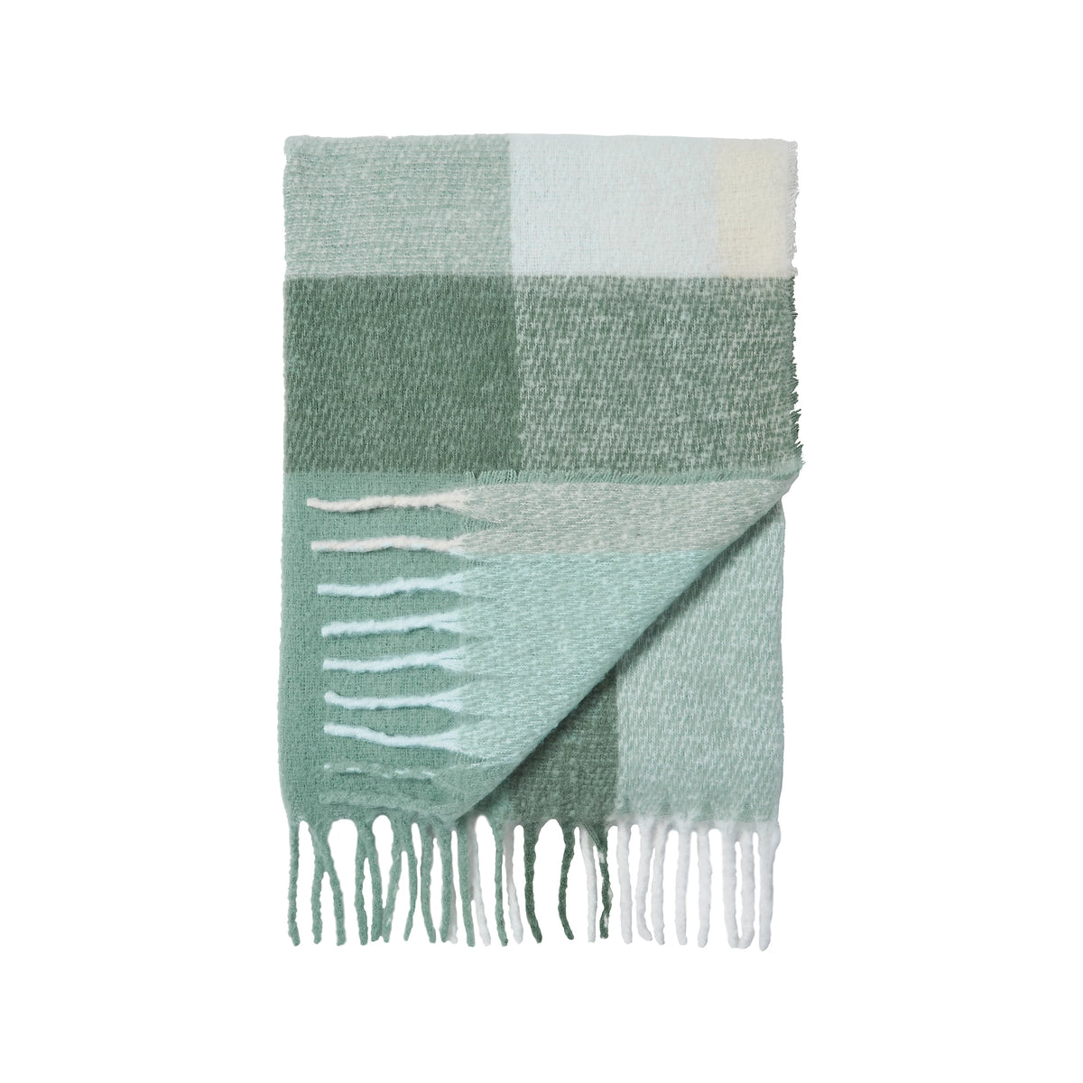 Catherine Lansfield Faux Mohair Check 130x170cm Blanket Throw Green