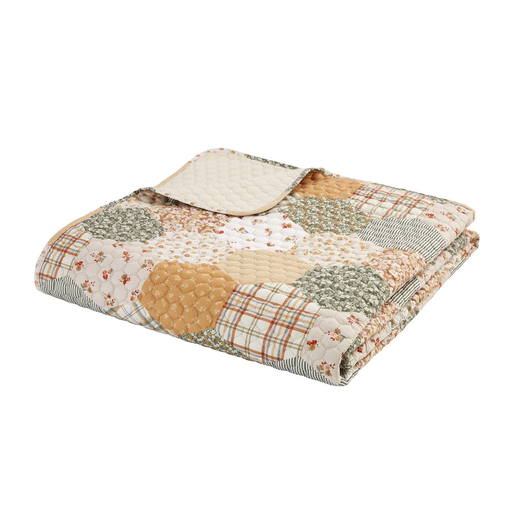 Catherine Lansfield Floral Patchwork Quilted 220x230cm Bedspread Natural