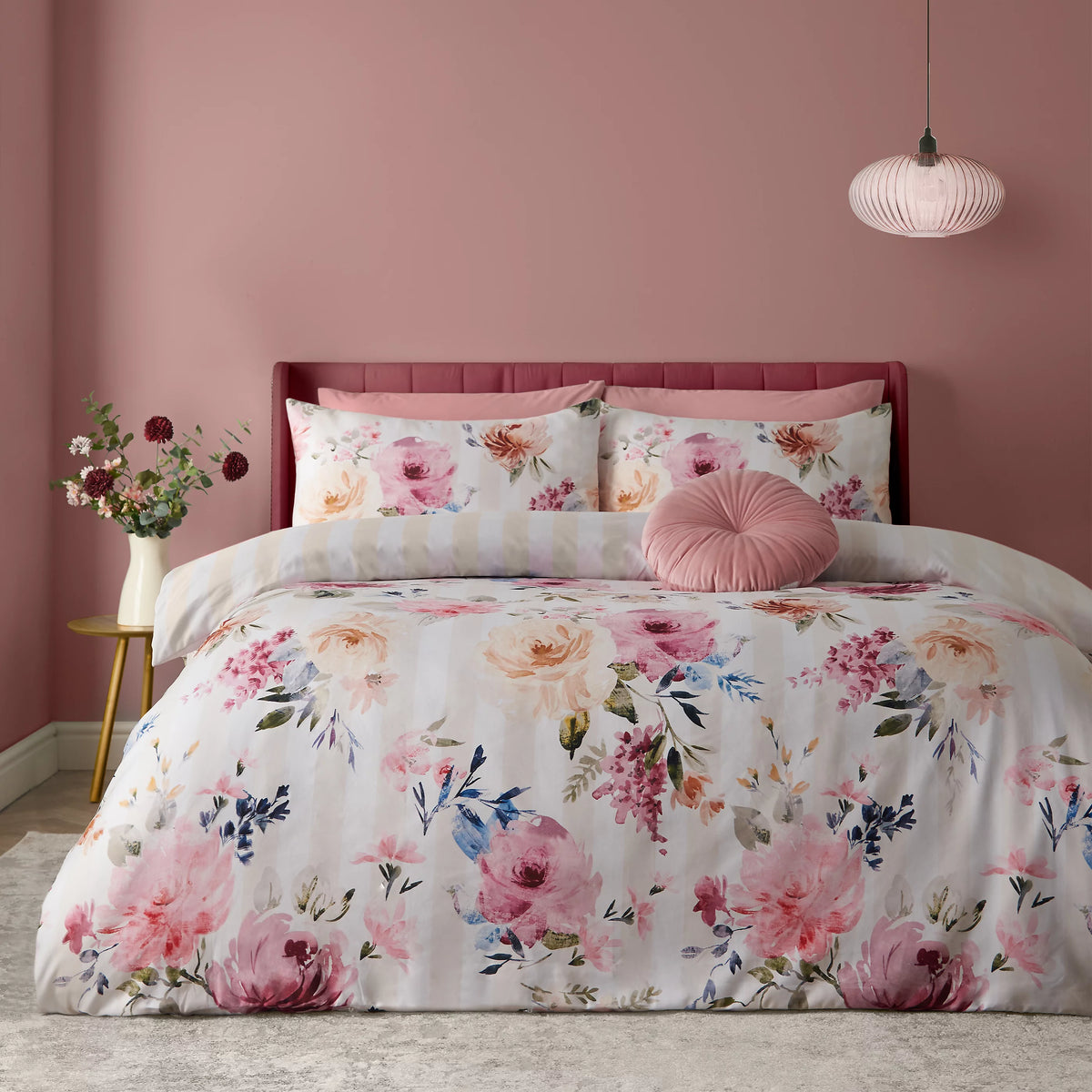 Catherine Lansfield Cream Floral Stripe Duvet Cover Set