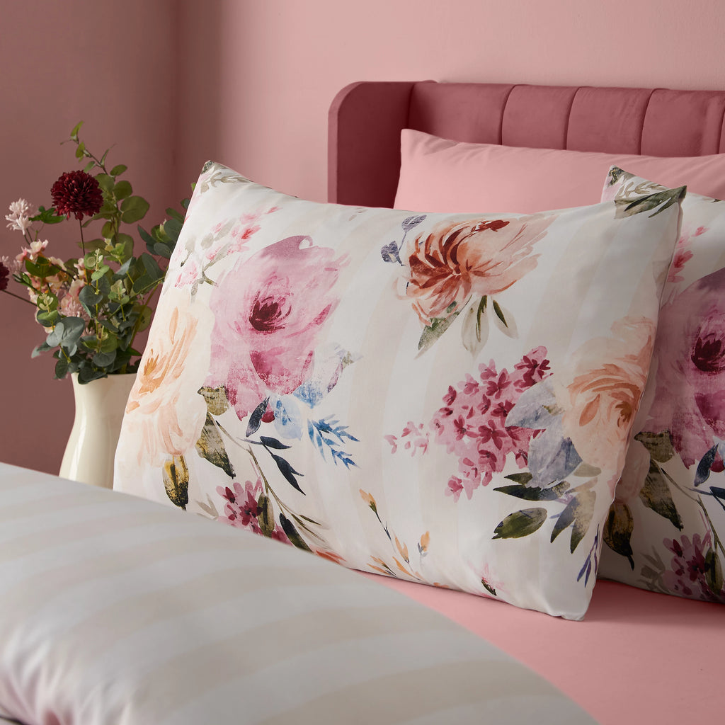 Catherine Lansfield Cream Floral Stripe Duvet Cover Set