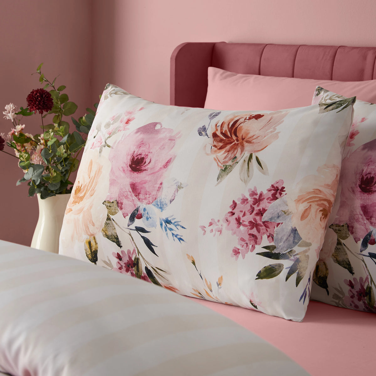 Catherine Lansfield Cream Floral Stripe Duvet Cover Set