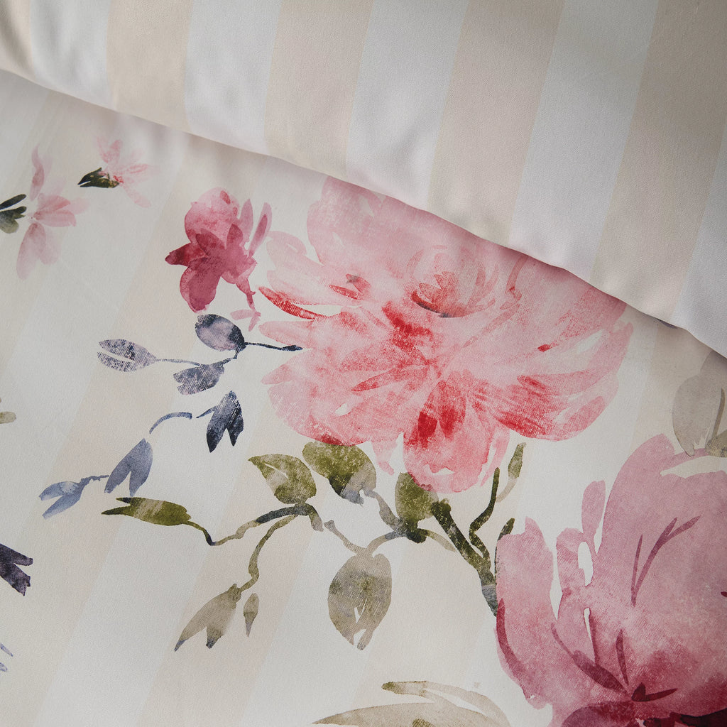 Catherine Lansfield Cream Floral Stripe Duvet Cover Set
