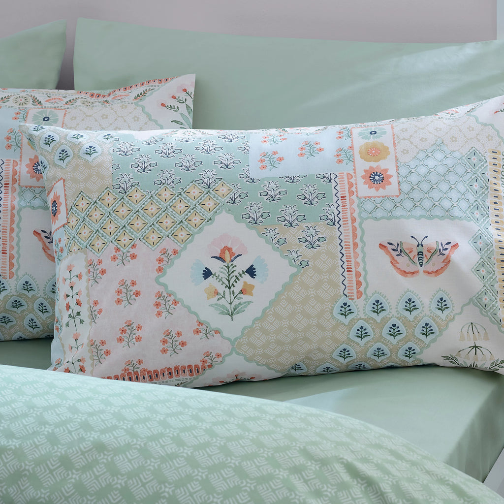 Catherine Lansfield Folk Patchwork Reversible Duvet Cover Set Green