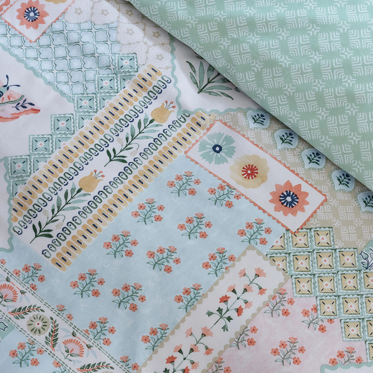 Catherine Lansfield Folk Patchwork Reversible Duvet Cover Set Green