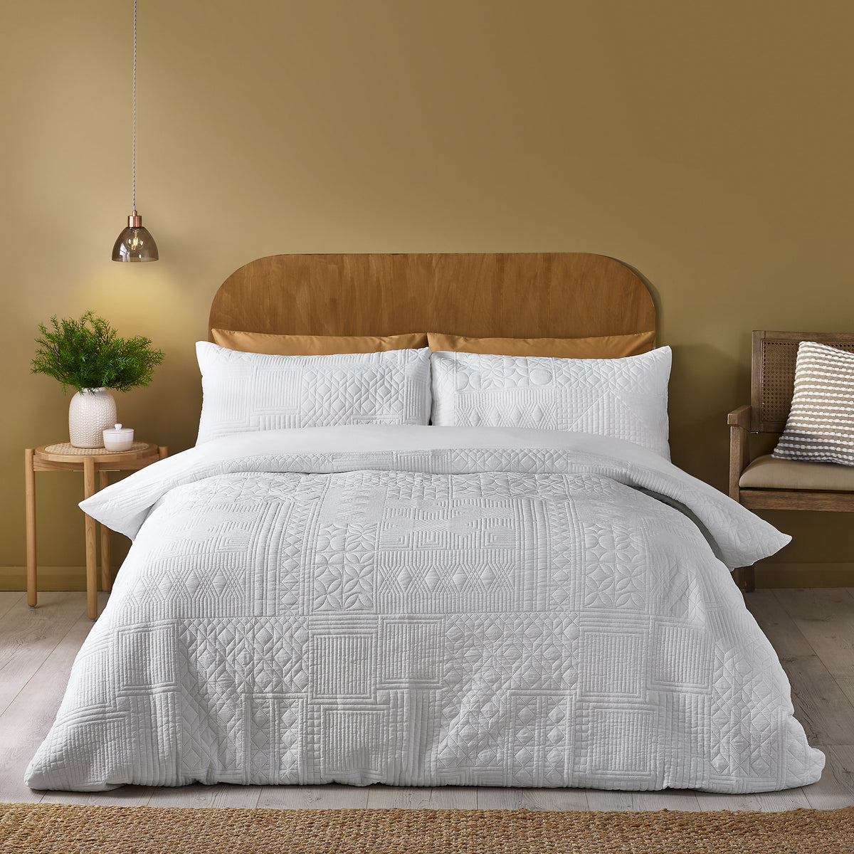 Catherine Lansfield Folkstone Geo Duvet Cover Set White