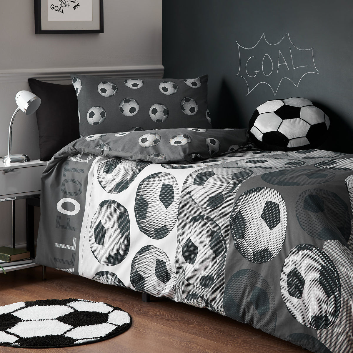 Catherine Lansfield Football Reversible Duvet Cover Set in Grey