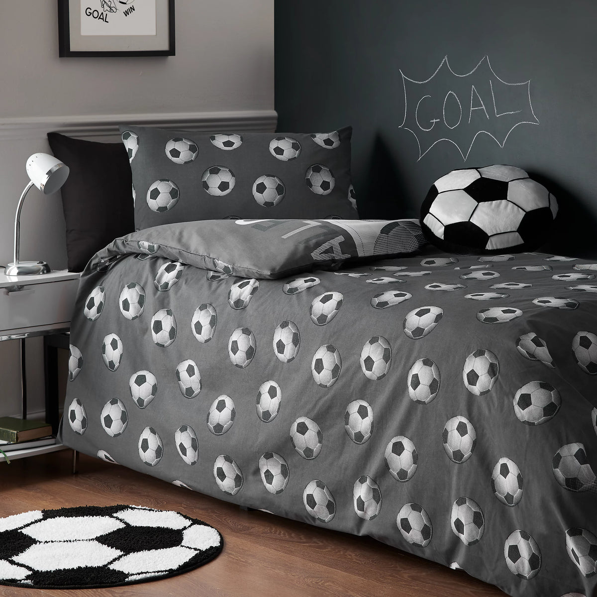 Catherine Lansfield Football Reversible Duvet Cover Set in Grey