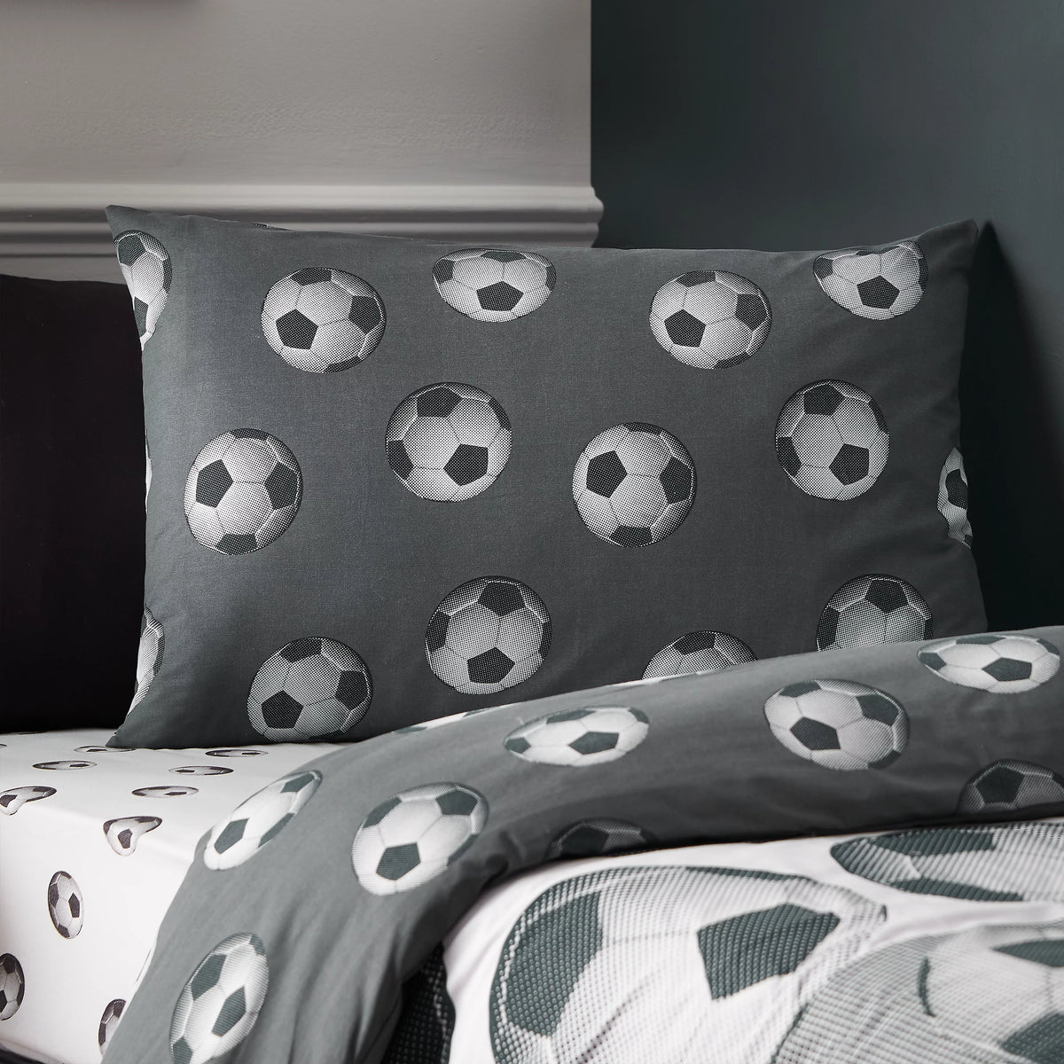 Catherine Lansfield Football Reversible Duvet Cover Set in Grey