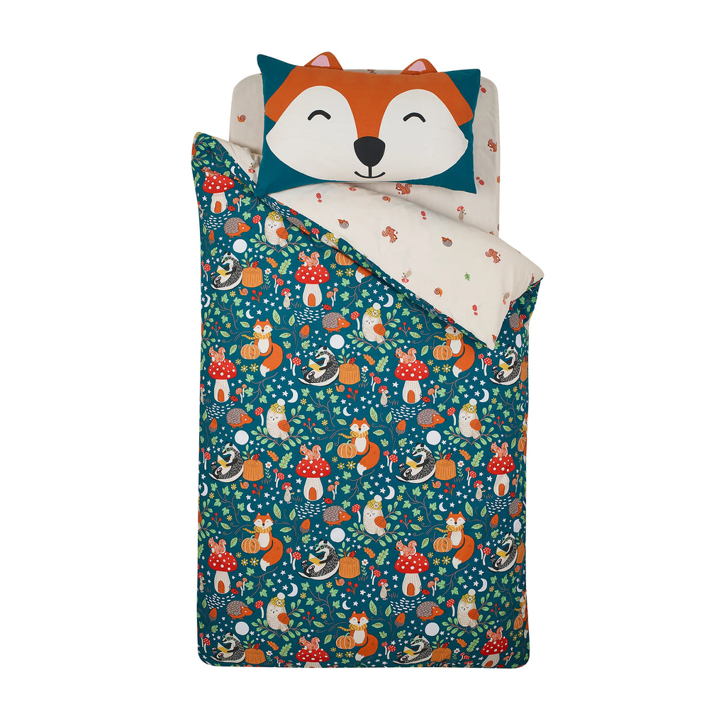 Catherine Lansfield Fox and Woodland Friends Reversible Duvet Cover Set in Green