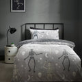 Catherine Lansfield Halloween Skeleton Fleece Glow in the Dark Duvet Cover Set in Grey