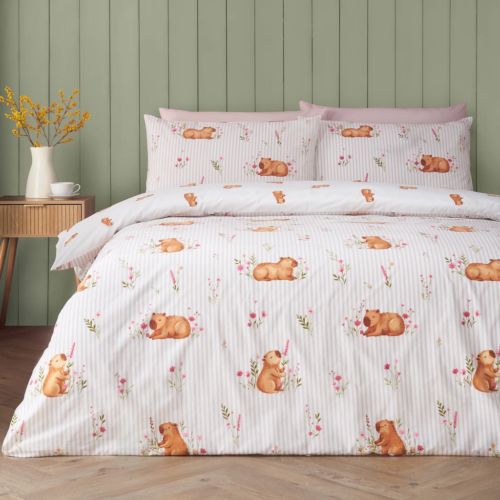 Catherine Lansfield Natural Happy Capybara Reversible Duvet Cover Set