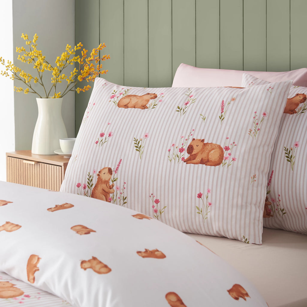 Catherine Lansfield Natural Happy Capybara Reversible Duvet Cover Set