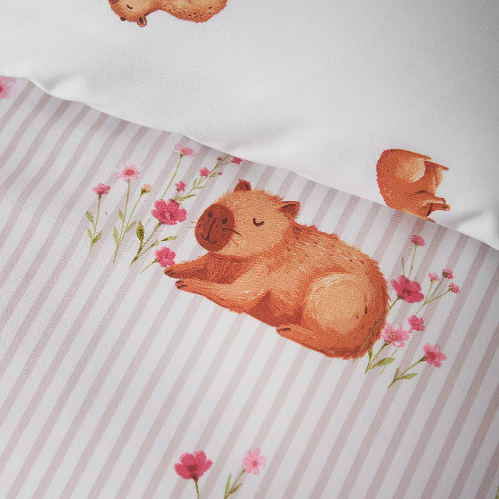 Catherine Lansfield Natural Happy Capybara Reversible Duvet Cover Set