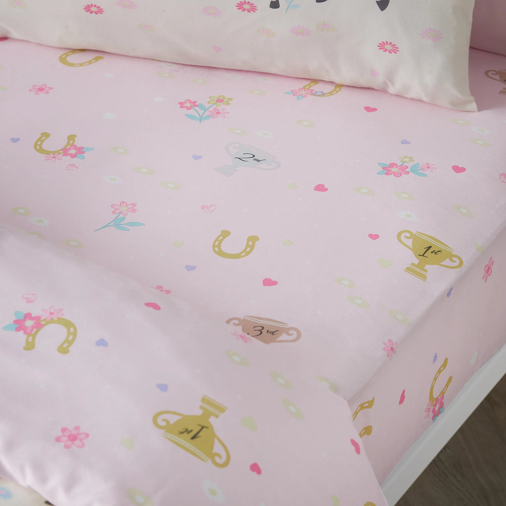 Catherine Lansfield Happy Horses Fitted Sheet Pink